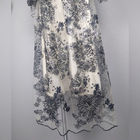 Vicky and Lucas Puff Sleeve Embroidered Floral Black Lace Mesh Dress - Picture 14 of 16